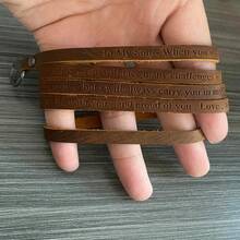 Rantanto Genuine Leather Wrap Bracelets Western Stackable Cuff Adjustable Boho Layered Bracelet Jewelry Men Women - 布朗-致我的兒子 - 查看 3