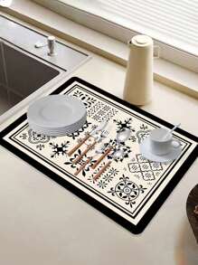 1pc American-Style Simple Kitchen Drain Mat, Coffee Machine Mat, Quickly Absorb Water, Keep The Countertop Dry