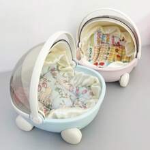 Portable Toy Storage Box, Round Cradle & Mattress. Breathable Mesh Design, Compatible With Labubu. Suitable For Storage, Travel And Storage. Compact And Securely Sealed Perfect Gift - Doll Display Stand