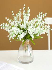 10PCS Artificial Lily Bouquet Plastic Artificial Flower Green Plant Stem Wedding Bride White Bouquet Used For Garden Room Desktop Vase Home Decoration