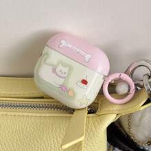 法式浪漫野餐粉红猫双层IMD耳机盒+卡扣套装 适用于苹果Pro2/Pro/4/3/2手机壳 时尚女款耳机盒 简约耳机盒 - 粉色 - 查看 3