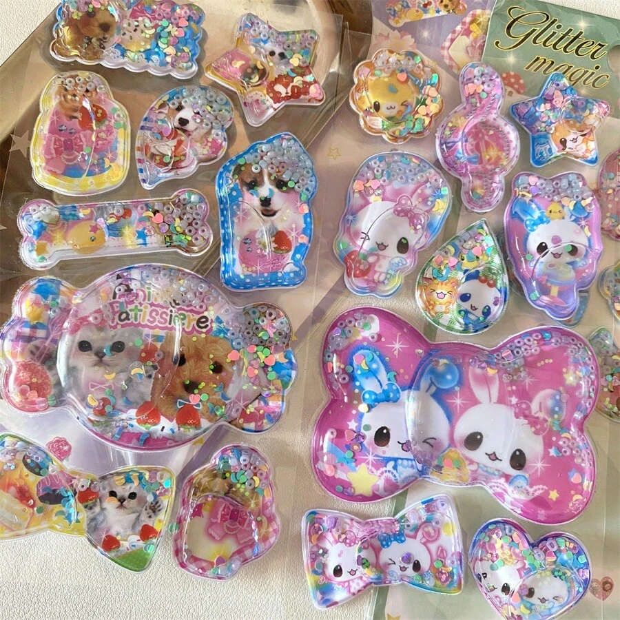 Y2K Retro Bear Bunny Sequin 3D Shake Sticker Phone Case Decoration Stickers