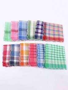 3pcs Classic Men's Polyester Absorbent Plaid Handkerchiefs, Thin Old-Fashioned Style Hankie For Elders And Elderly Women, Sweat Wiping Cloth Small Square Handkerchief