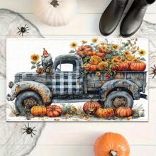 1 pieza Felpudo de goma con estampado de camioneta, calabaza amarilla otoñal, girasol, para puerta, baño, cocina, sala de lavandería, decoración de vacaciones, decoración del hogar, decoración de fiesta, decoración de boda, decoración de cocina