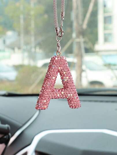1pc Car Accessories Interior Decoration With Full Diamond Pink Letters Car Rearview Mirror Decoration Car Interior Pendant