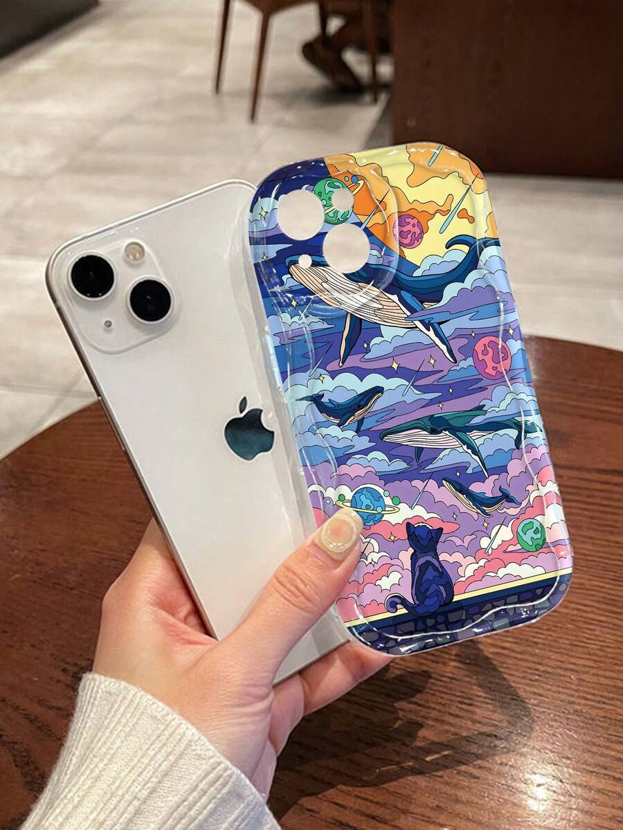 Clouds 1 件时尚天空与海洋印花加厚防摔保护手机壳，适用于 Apple 11/12/13/14/15 Pro Max 和 Galaxy A04/A05/A13/A14/A15/A24/A25/A35/A54/A55/S23/S24 - 彩色 - 查看 1