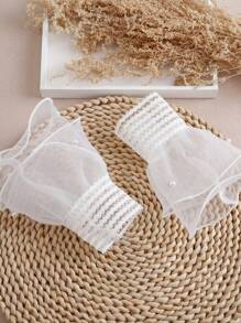 1 par de mangas decorativas de malla y tul blanco para mujeres, elegantes y de moda, ideal para uso decorativo durante viajes, bodas, San Valentín