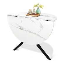 Dining Table And Chairs Set Of 4, Folding Round Dining Table With 4 Linen Fabric Chairs For Dining Room,Kitchen,Living Room - White Table + 4 Grey Linen Chairs - View 6