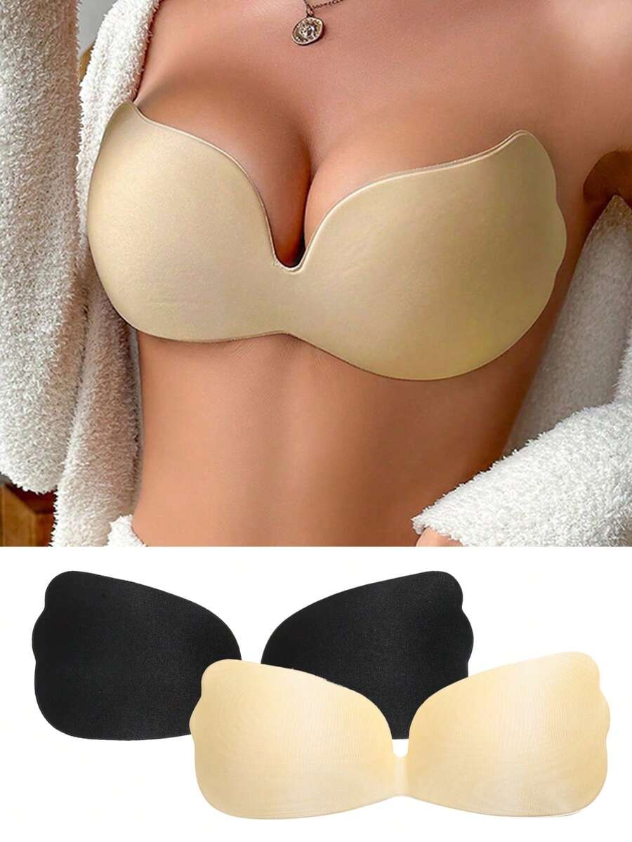 Summer Strapless Self-Adhesive Wing Nipple Covers, Suitable For Women, Lift And Gather Breasts, Sticky Bra, Invisible, Breathable, Anti-Sagging, Suitable For Wedding Dresses, Formal Gowns, Dresses, Bikinis, Swimwear - Multicolor - View 1