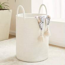 1pc 58L Woven Storage Basket, New Style Basket With Handles, Hand Woven Storage Box, Folding Laundry Basket, Storage Basket, Bathroom Dirty Clothes Basket, Rope Laundry Basket, Living Room Bedroom Laundry Basket, Woven Storage Basket, Bohemian Style Tall Rope Basket For Blankets, Toys, Pillows, Towels And Baby Nursery Basket. - Multicolor - View 13