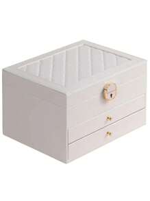 1 pieza Caja de almacenamiento de joyería de gran capacidad, caja de joyería, caja de joyería con cerradura y cajón, accesorios de almacenamiento de joyería, variedad de estilos para elegir, adecuada para collares, aretes, pulseras, anillos, pulseras, relojes y otros accesorios de joyería. Regalo para vacaciones. Para organizador de almacenamiento de mujeres, esenciales de viaje, vuelta al colegio, almacenamiento para dormitorio