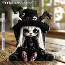 2D 平面 - [2D 平面] 1 件哥特式女巫亚克力桌面装饰，5.91 英寸 X 5.11 英寸 - 奇异的黑帽子和白头发设计，非常适合万圣节、家居、酒吧或派对装饰、节日礼物创意、万圣节派对装饰 | 奇异的主题装饰 | 精细的工艺，万圣节装饰