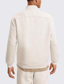 Cotton Fleece Lined Half Zip Mock Neck Men's Sweatshirts - Casual Workout Daily Wear - White Apricot - View 2