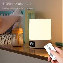 1 件智能 LED 夜灯带时钟，床头遥控器，3 色护眼照明，USB 充电，可调光，适用于卧室、婴儿房、成人和儿童，哺乳灯 - 白色 - 查看 2