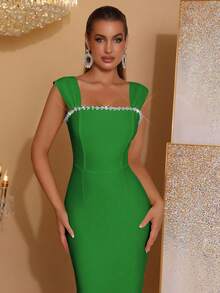 Modphy New Sexy Sparkling Rhinestone Decor Sleeveless Backless Maxi Bandage Dress, Elegant Women'S Long Formal Gown For Wedding, Party, Events