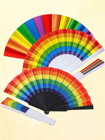 6/12Pcs Colorful Rainbow Spanish Folding Fan Portable For Brev, Art, Dancer, Wedding Decoration Gifts