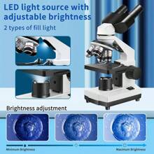 Microscopio biológico óptico compuesto binocular, lente objetivo mejorada de 4, con aumento de 40X-2500X, con iluminación LED superior e inferior mejoradas, incluye oculares gran angular duales y kit de observación, con base de metal para experimentos