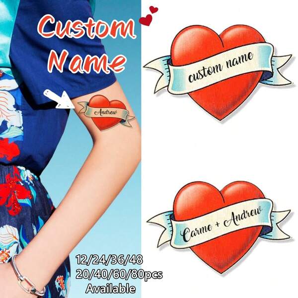 Temporary Tattoo | Mom Tattoo | Heart Tattoo | Mothers Day Tattoo | Mothers Day Gift Idea | Photo Shoot Prop | Old School Heart Temporary Tattoo. Custom Names. Mother's Day Fun Gift. For Loved One, Best Friend Or Family Member