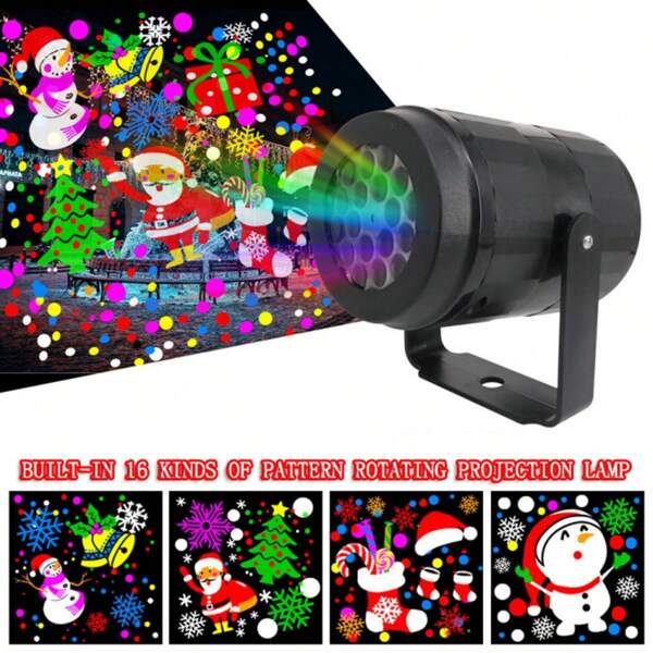 1 pieza Proyector de luz para interior/exterior Navidad/Halloween, lámpara de proyección giratoria, alimentada por USB, ahorro de energía, montaje en pared, 16 patrones únicos de Navidad, ajuste de 360°, luz de proyección de copos de nieve LED, iluminación de decoración de Navidad/Halloween, calabaza de Halloween, fantasma de Halloween, decoración para el Día de San Valentín, Navidad/decoración de fiestas de Halloween, carnaval de boda, jardín del hogar, cumpleaños, fiesta