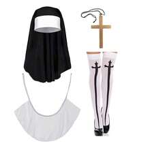 2/3/4 Halloween Nun Costume Accessories Nun Hat Cross Pendant Necklace Cross Thigh High Sock For Halloween Cosplay Party