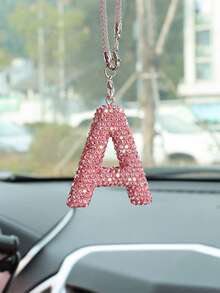 1pc Car Rearview Mirror Decoration With Full Diamond Letters Car Interior Pendant Car Interior Decoration Accessories - Pink - View 19