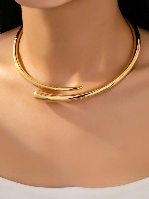 1pc European And American Style Asymmetric Geometric Luxury Minimalist Necklace, Unique Creative Design, Versatile Daily Wear