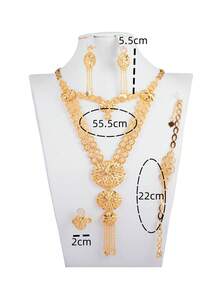 5入組幾何橢圓形流蘇紅銅耳環,覆蓋有18k +香檳金氧化保護層,時尚的法式浪漫和迪拜豪華風格,是理想的婚禮和節日禮物套裝 - 香檳色 - 查看 4