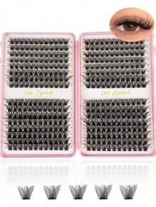 MEM 384片假睫毛套装,DIY睫毛嫁接,长款混合单根睫毛簇,大容量DIY睫毛嫁接入门套装,柔软舒适,易于使用,睫毛簇,单根睫毛,假睫毛 - 黑色 - 查看 4