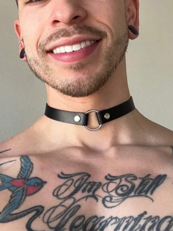 Unisex Gothic-Stil PU-Leder Kragen Choker Halskette, einfaches O-Ring- und Herzanhänger-Design, Valentinstag-Geschenk, sexy Wäsche Accessoire für Männer