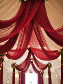 1 Stück burgunderrote transparente Hochzeitsbogengardinen - perfekt für Weihnachten, Weihnachtsdekoration Chiffongardinen für Zeremonie, Verlobung, Empfang und Hintergrunddekoration - elegante, romantische rustikale Partydekoration, Brautparty, Jahrestag, fließende romantische Hochzeitsbogengardinen und Überwurfdekorationen