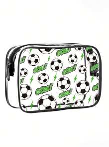 1 pieza Bolsa de aseo de PVC con tema de fútbol, bolsa de cosméticos transparente de alta calidad con estilo de fútbol, bolsa de maquillaje transparente para la playa, bolsa de lavado, esencial para viajes, adecuada para mujeres, que cumple con los requisitos de embarque de las aerolíneas, vacaciones, verano, regreso a la escuela, bolsa para útiles escolares, bolsa de lavado impermeable para viajes