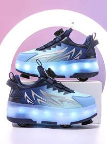 Migające rolki LED dla dziewcząt, 2 w 1, zdejmowane kółka, odpowiednie na wiosnę, lato, jesień i zimę, modne uliczne kraciaste buty do jazdy na rolkach z rzepem i akumulatorem litowo-polimerowym, oddychająca cholewka z poliuretanu i trwała podeszwa zewnętrzna z TPR, odpowiednie dla aktywnych dzieci poniżej 14 lat