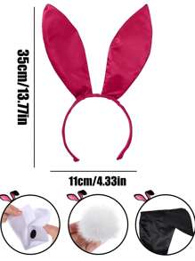 5pcs Rabbit Costume Set Including Rabbit Ear Headband, Wrist Cuffs And Rabbit Tail Accessory, Suitable For Holiday Party Halloween