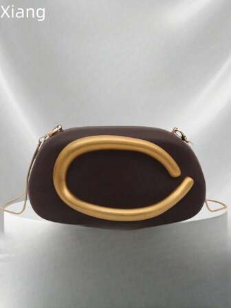 1pc (7.4in*3.9in*2.3in) Fashion High-End Chic Clutch Bag, Chain Shoulder Strap, Exquisite, Metal Decor, Unique Personalized, Mature Style, Handle Decoration, Crossbody Bag, Daily Use, Party/Banquet, Mature & Elegant, Retro Style, Women's Evening Bag (Gold-Plated Matte Metal Handle)