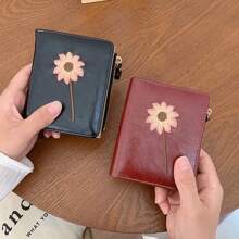 1pc Women Short Wallet With Sunflower Embroidery, Vintage Fashion Sunflower Zipper Coin Purse, Suitable For Girls, Ladies, Office Workers, And Professionals, Great For Work, Business Trip, Commute, Outdoor, Travel