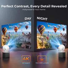 XBJ Proyector portátil WiFi 2.4/5G | Proyección HD de 360° y pantalla LED Giga de 200 pulgadas con conexión inalámbrica de doble banda 6 + BT4.2 | Altavoz incorporado | Cine en casa multifuncional y proyector para exteriores Esencia de verano y regalo perfecto para cumpleaños / Día del Padre