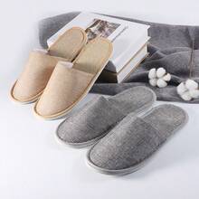 1 Pair Disposable Slippers Linen Hotel Guesthouse Beauty Salon Inn Home Homestay Inn Eva Non-Slip Bottom Slippers Suit For EUR35-45(Grey/Beige)