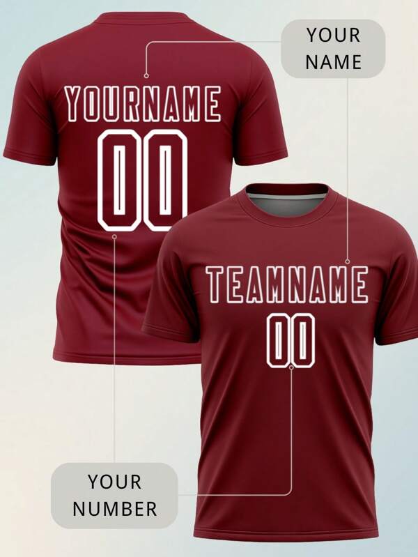 1pc Customizable Soccer Jersey For Adults - Personalized Name & Number, Knit Polyester, All-Season Sports & Casual Wear, Preppy Street Style, Medium Stretch, For Boys & Girls, Beach & Party Top