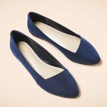 Veittes Women's Wide Width Flat Shoes Office Elegant Pointed Toe Suede Non-Slip Sole Ballet Flats - 藍色 - 查看 2