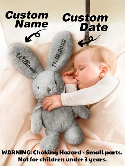 1pc Custom Embroidered Easter Bunny Plush Toy - Personalized Stuffed Rabbit Doll With Name & Date, Soft Fluffy Cute Bunny Gift For Kids Girls Boys Women, Unique Easter Party Favors, Valentine's Day Gift For Girlfriend