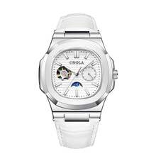 ONOLA 3855 简约时尚风格男士自动机械表商务休闲风格，带有太阳、月亮和星星图案，皮革表带 - 送给他一份时尚的礼物，奢华手表 | 时尚金属饰面 - A - 查看 13