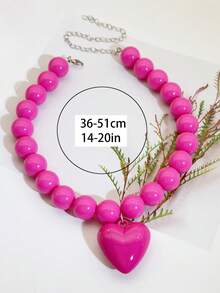 1pc Macaron Color Dopamine Heart Beaded Necklace For Women - Batch Colors May Have Slight Variations - necklace - View 5