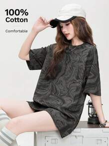 Women's Simple Printed Loose Short Sleeve T-Shirt, Fashionable
