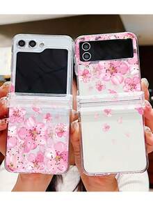 Funda de protección compatible con Samsung Galaxy Z Flip6 Z Flip5 5G Z Flip 4 Z Flip3 5G, con patrón de flores rosas, anti-caídas, anti-golpes, transparente, de PC duro, plegable, resistente al agua y a los arañazos - flores - Ver 1