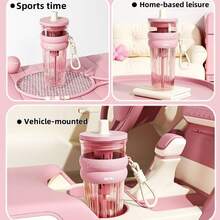 1 个 25 盎司大容量塑料杯，休闲水瓶，带茶带盖手柄和吸管，防漏、防滑、耐热，750 毫升吸管杯，直饮水瓶，方便带回学校，用于茶、果汁和咖啡，适用于办公室、户外露营、旅行、健身房、家庭和汽车 - 彩色 - 查看 9