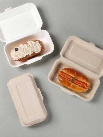 5pcs/Set Pulp Paper Hot Dog Boxes, Disposable Food Packaging Boxes For Takeout Lunch Box, Suitable For Picnics, Schools