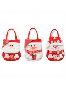 1 件/3 件圣诞主题礼品手提袋，带有节日卡通设计 - 圣诞老人、雪人、驯鹿 - 节日糖果和苹果袋，带翻盖封口，适合节日派对装饰，完美的圣诞礼品袋