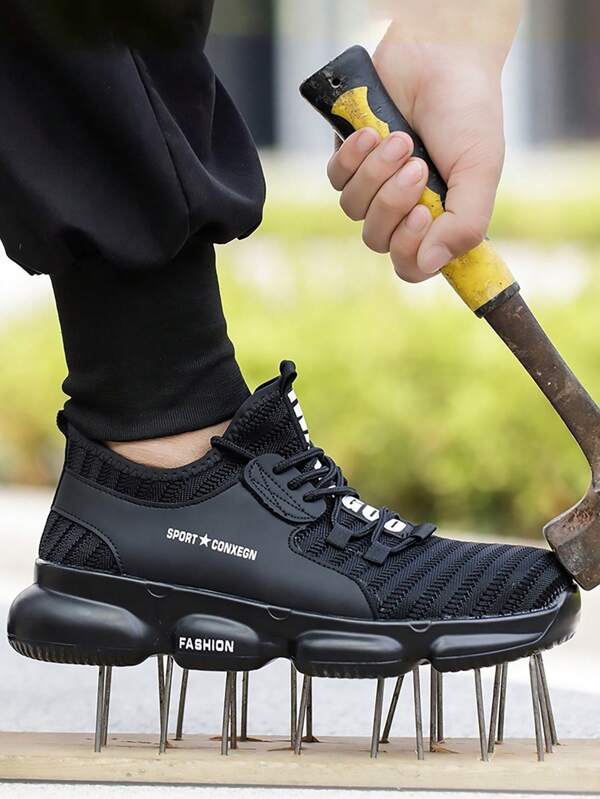 1 Paar rutschfeste Sicherheitsschuhe für Männer, leicht, mit Stahlkappe, Sneaker für Frauen, schwarz, Mesh, atmungsaktiv, Arbeitsschuhe, Sport, Wandern, bequeme EVA-Sohle, durchsticksicher, Industrieschuhe, Kletterausrüstung, Lagerhaus, Gartenbau, Outdoor-Arbeitsstiefel