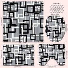 4 Stücke modernes schwarz-graues gestreiftes Badezimmer Set, inklusive Duschvorhang, Badematte, U-förmige Toilettenabdeckung, Toilettendeckelabdeckung, wasserdichter Duschvorhang, modischer Tür-/Fenstervorhang, ohne Bohren erforderlich, Polyester, maschinenwaschbar, Badezimmer Deko für den Schulanfang