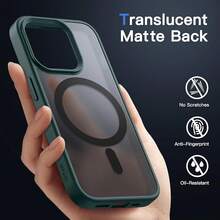 JETech Funda Magnética para 15 Pro 6.1 Pulgadas Compatible con, Carcasa Translúcida Mate Trasera Fina Antigolpes (Negro) - Verde Oscuro - Ver 4